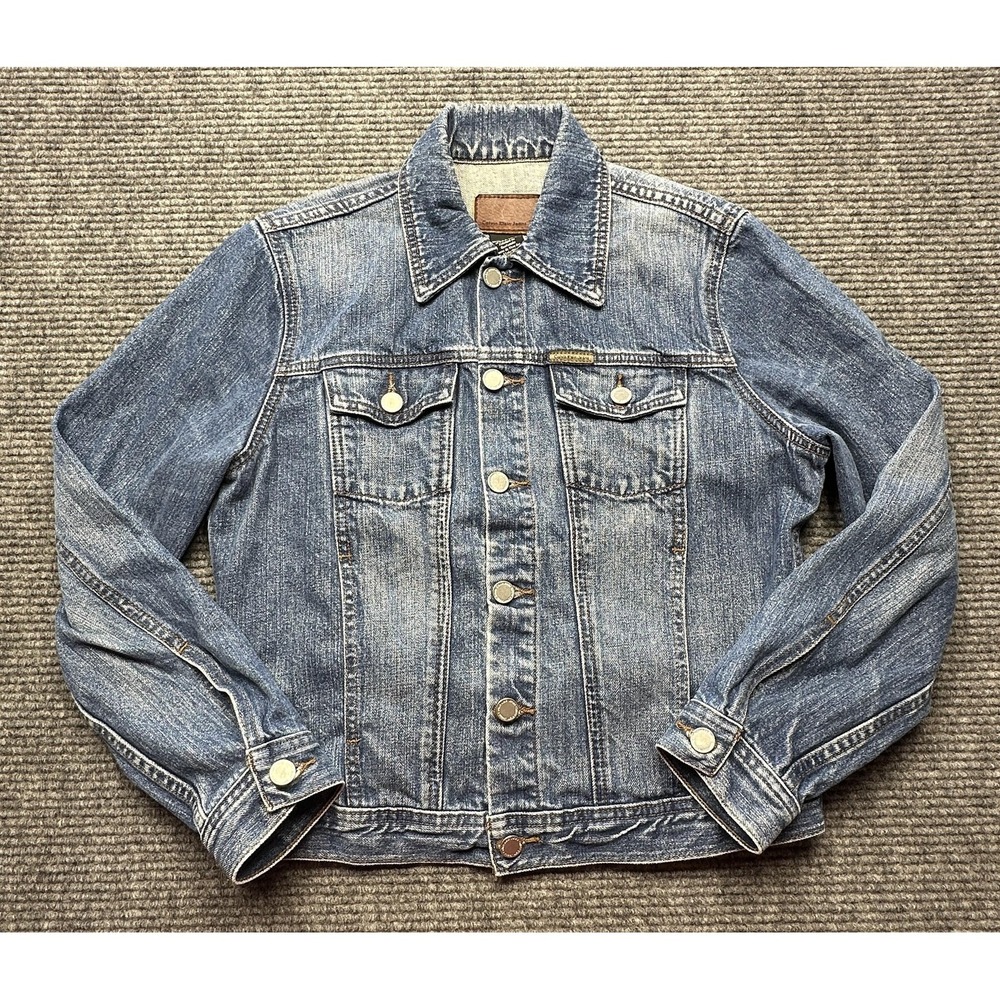 Calvin Klein Jeans Jacket Womens Medium Blue Denim Rigid Boxy Button Front Short
